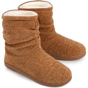 Women's Brown Cozy Winter Warm Knit Memory Foam Non Slip Slipper Bootie Shoes